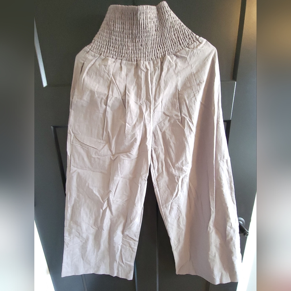 Women's Wide Leg Pants Smocked High Waisted Casual Flowy Grey